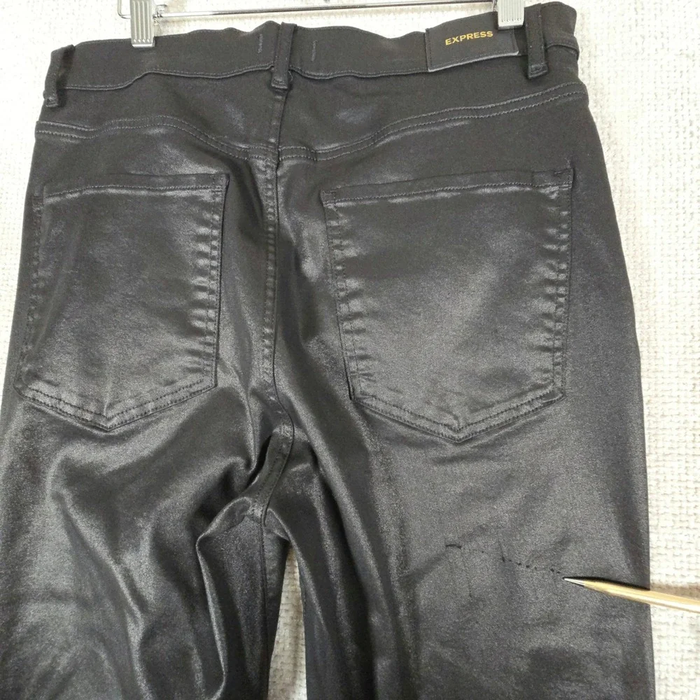 Express Womens Black Coated‎ Super High Rise Flare Pants Size 12R Faux Leather